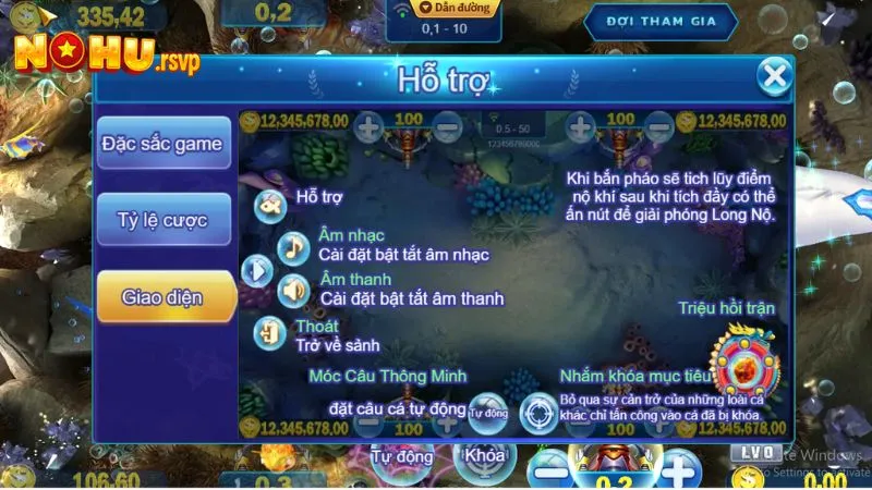 Giao diện màn hình trong một trận Bắn Cá Thần Rồng
