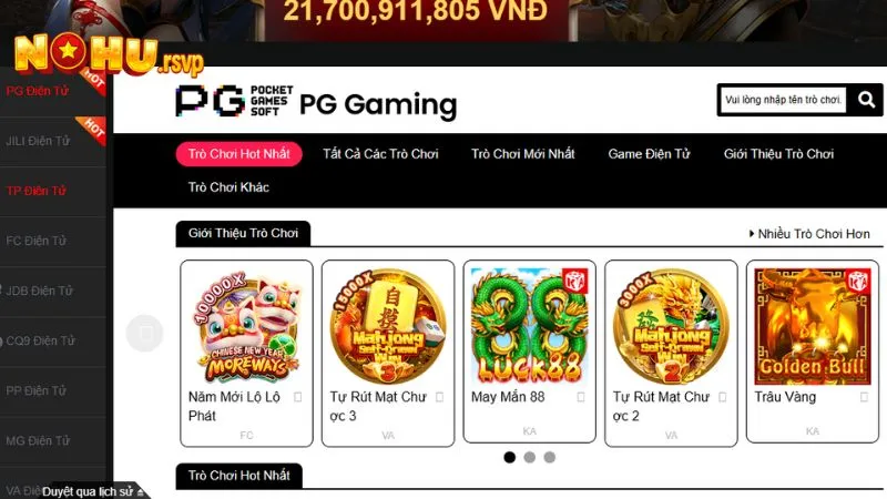 Thông tin cơ bản về sảnh PG Điện Tử có mặt tại NOHU